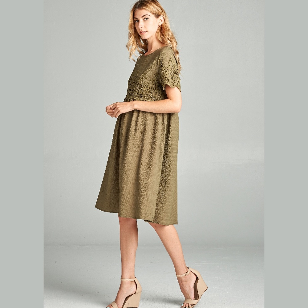 Lace Trim Midi Dress